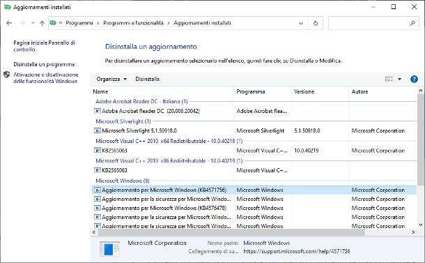 Come disinstallare aggiornamenti Windows 10