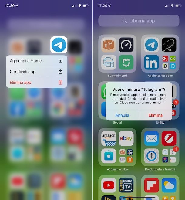 Disinstallare Telegram iOS