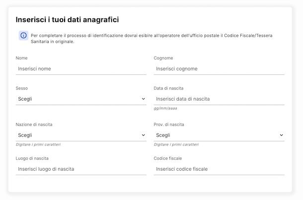 Riconoscimento di persona in Posta per SPID