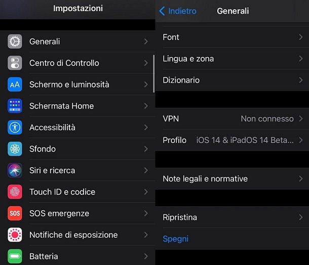 Impostazioni iOS