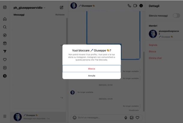 Bloccare profilo Instagram da PC