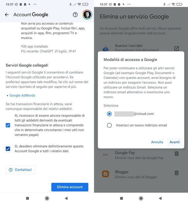 Come eliminare account Google dal telefono