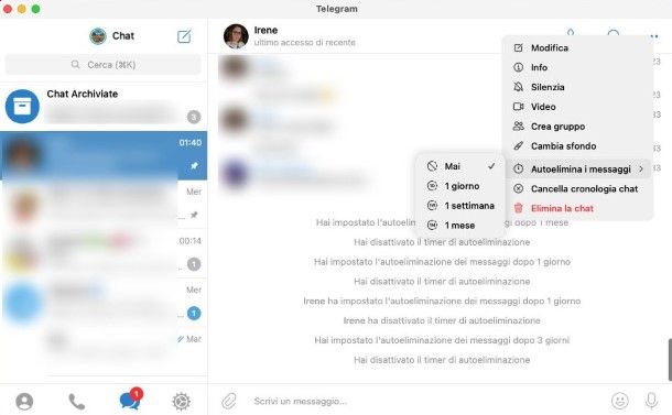 Come cancellare automaticamente i messaggi su Telegram