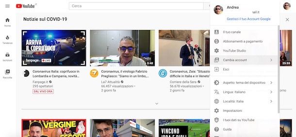 Come cambiare canale su YouTube