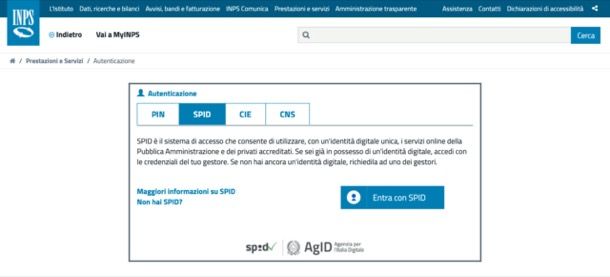 Entrare sul sito dell'INPS con SPID