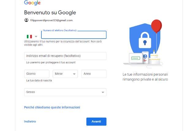 Come creare un account Google senza numero di telefono