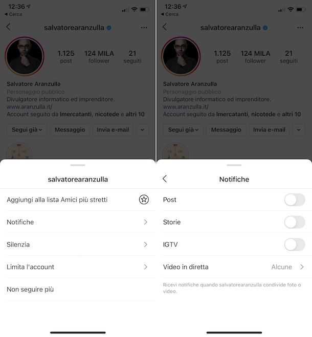 Disattivazione notifiche storie Instagram iPhone