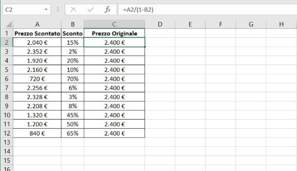 Calcolare il totale partendo da una percentuale e una quantità