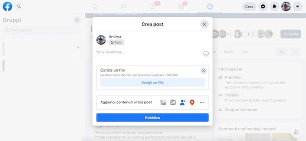 Pubblicare un PDF su un gruppo Facebook