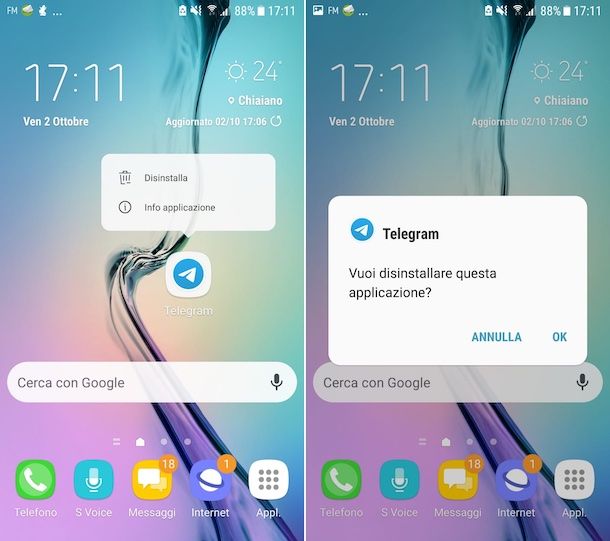Disinstallare Telegram Android