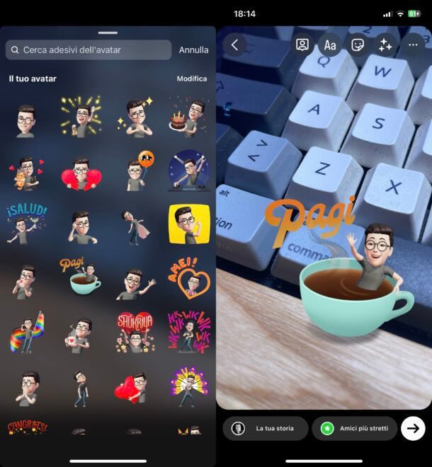 Mettere sticker su storie Instagram