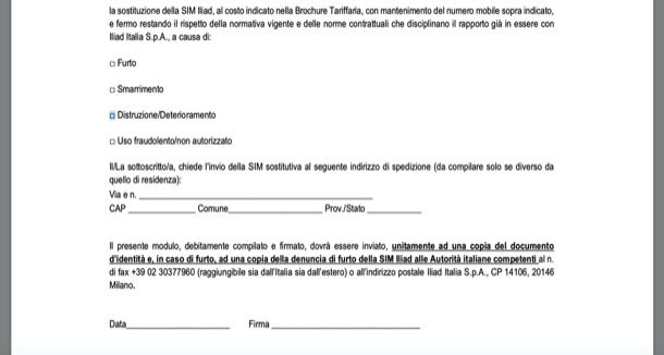 Modulo blocco SIM Iliad