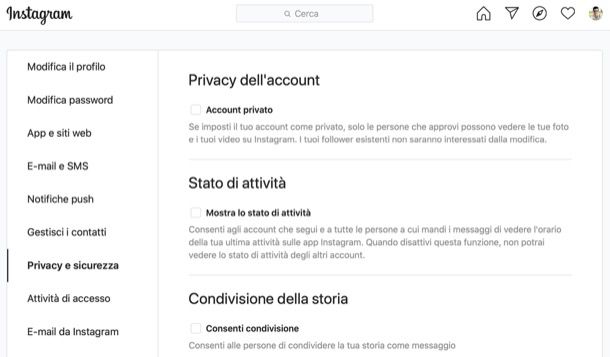 Togliere online su Instagram PC