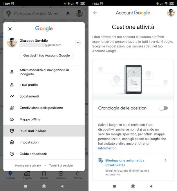 Disattivare la cronologia delle posizioni su Maps da smartphone