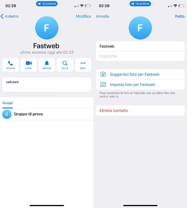 Eliminare contatti Telegram iPhone