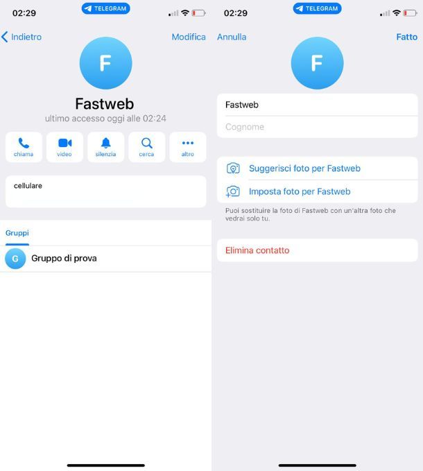 Eliminare contatti Telegram iPhone