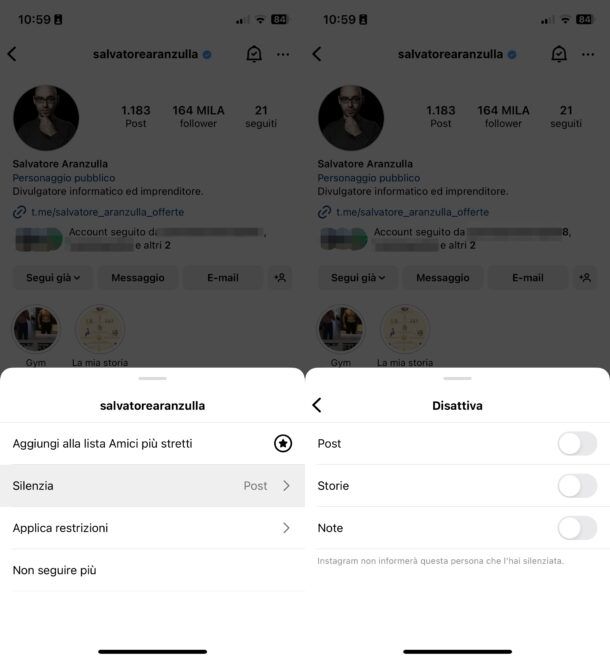 Riattivare post silenziati su Instagram da iPhone