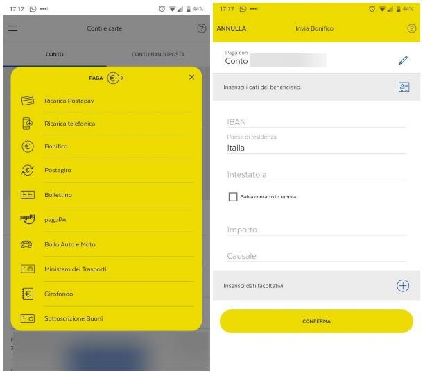 Come si fa bonifico online Poste tramite app