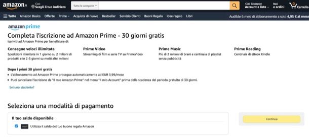 Come avere Amazon Prime gratis senza carta di credito