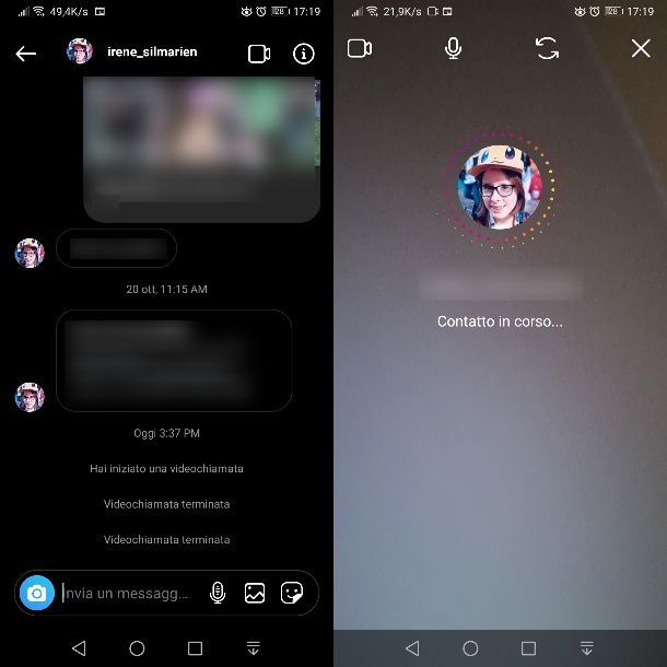 Videochiamata con Instagram