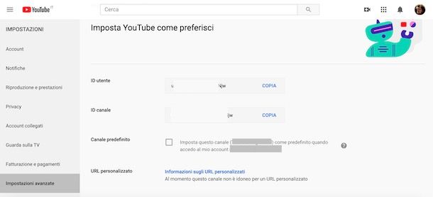 Impostare un canale YouTube come predefinito