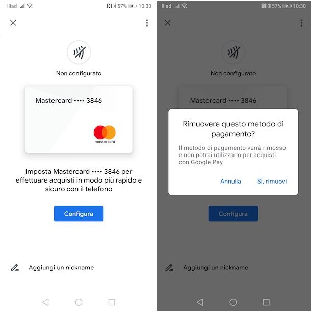 Eliminare metodo di pagamento da GPay