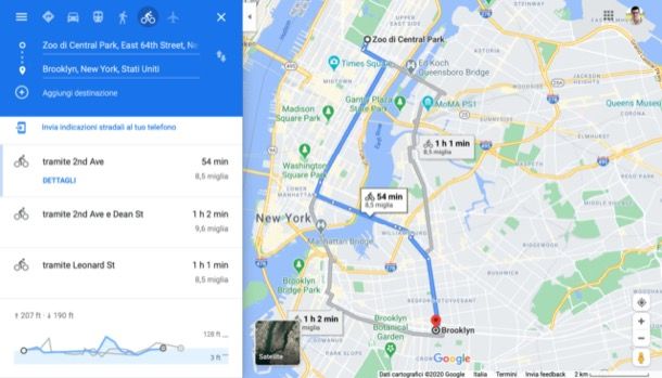 Itinerario in bici su Google Maps per computer