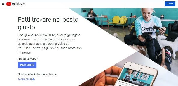 Homepage di YouTube Ads