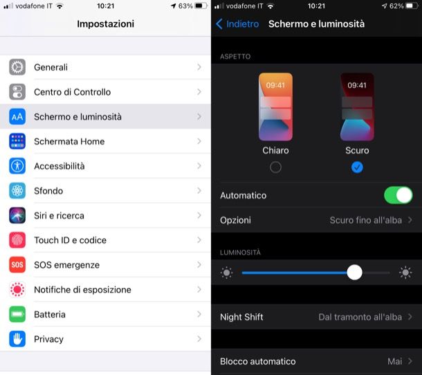 Tema scuro su iOS