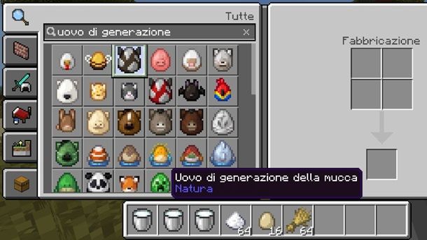 Uovo generazione mucca secchio latte Minecraft Bedrock