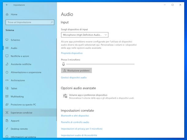 Impostazioni microfono Windows 10