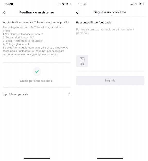 Segnalare un problema su TikTok