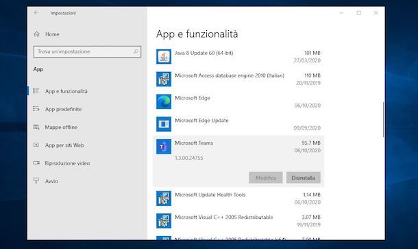 Disinstallare Microsoft Teams da Windows 10