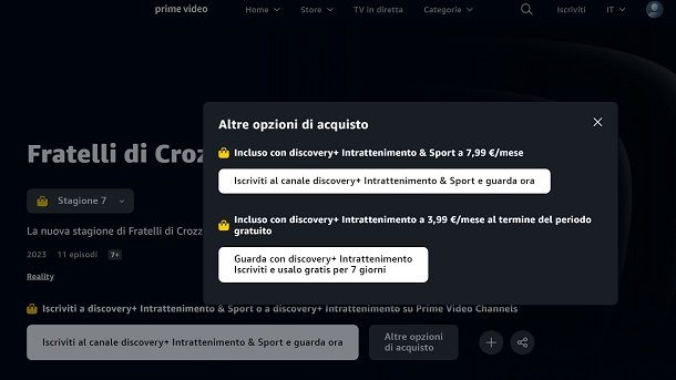 Amazon Prime Video Channels prova gratuita Discovery+