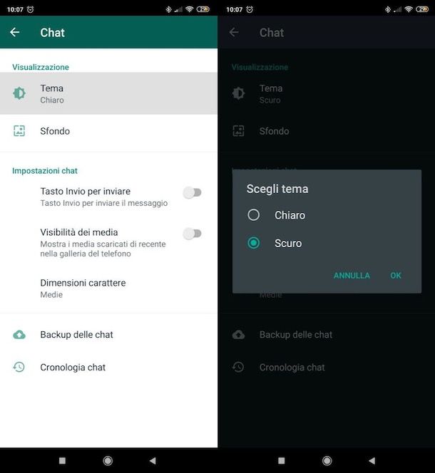 Cambiare tema WhatsApp su Android