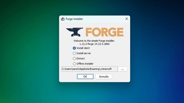 Minecraft Forge installazione Windows 11