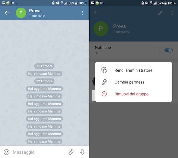 Eliminare contatti gruppi Telegram Android