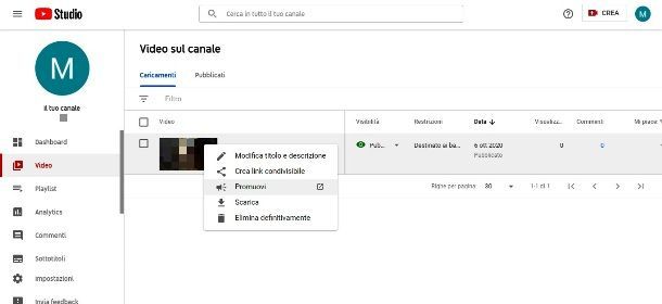 Schermata di promozione di un video YouTube