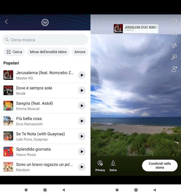 Mettere musica nelle storie Facebook
