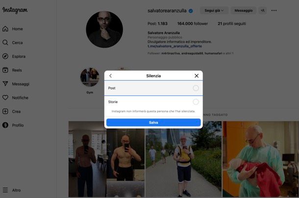 Riattivare post silenziati su Instagram da PC