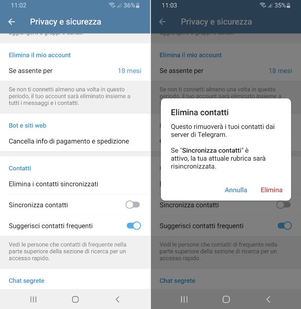 Telegram impostazioni Android