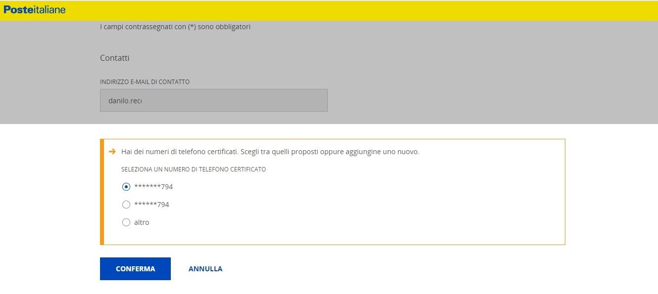 Confermare il numero di cellulare certificato PosteID