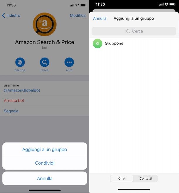 Come aggiungere bot Telegram gruppo