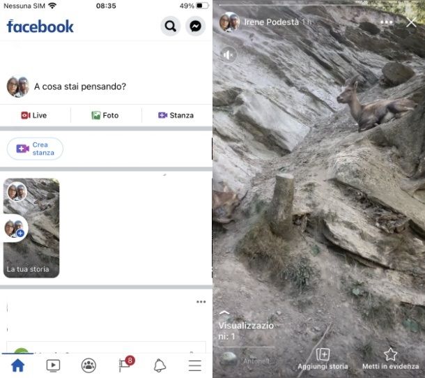 Screenshot storie Facebook