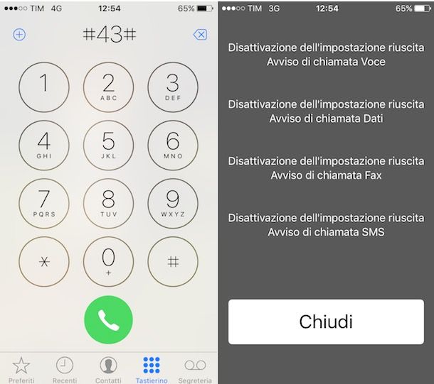 Come disattivare avviso di chiamata TIM