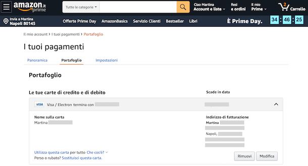 Amazon rimozione carta di credito