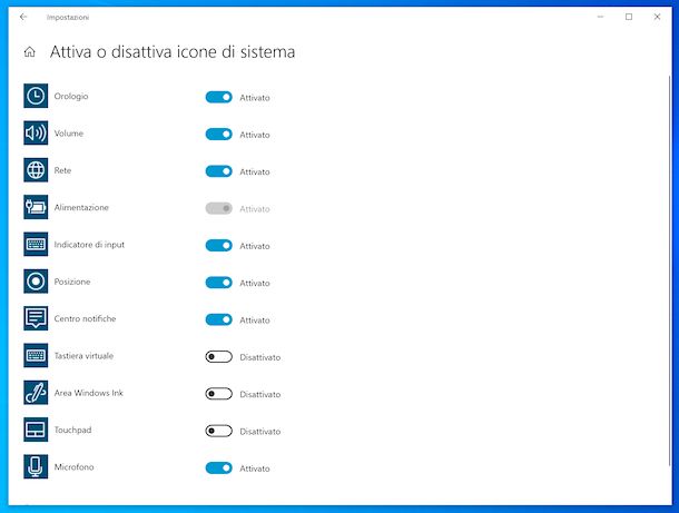 Impostazioni icone barra delle applicazioni Windows 10