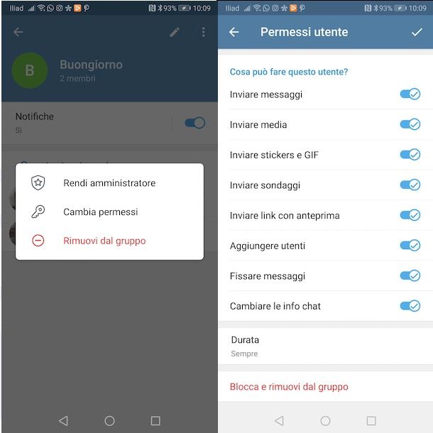 Bannare un utente gruppo Telegram su Android