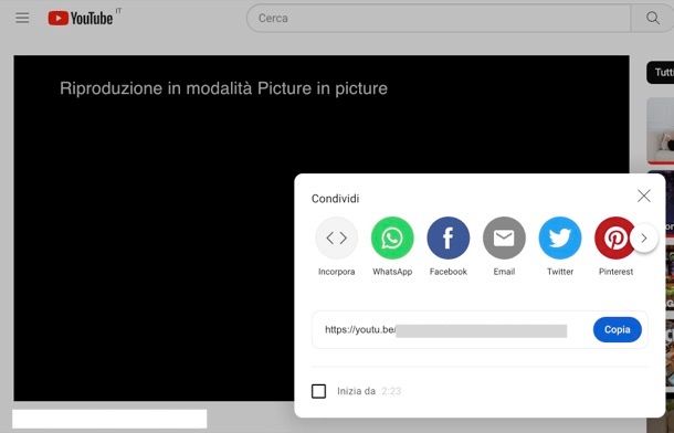 Condividere video YouTube