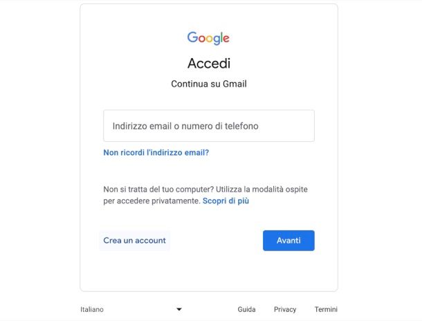 Creare account Gmail senza numero di telefono